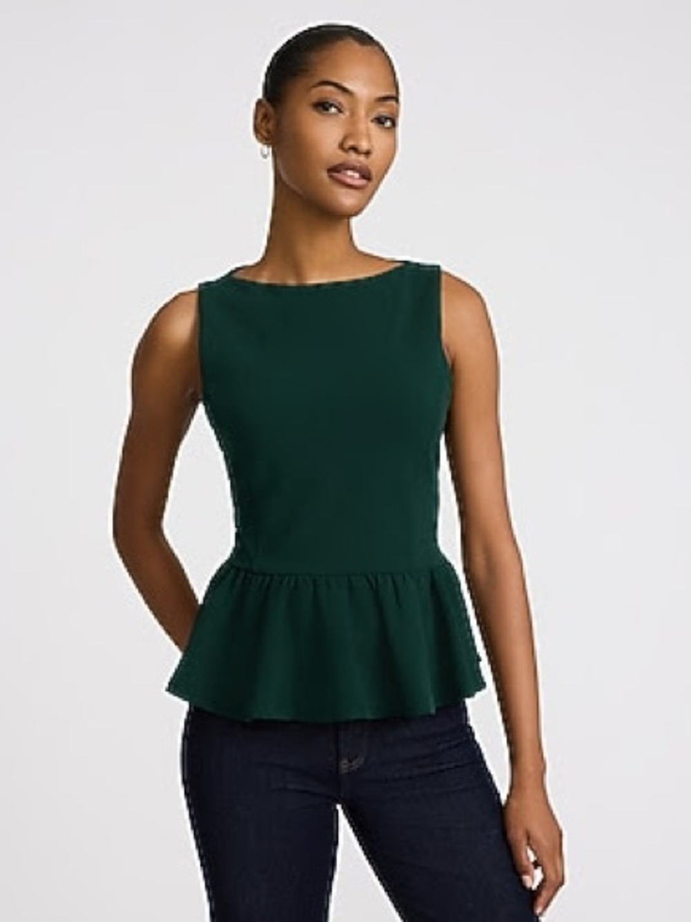 NWT Crepe Boat Neck Peplum Tank